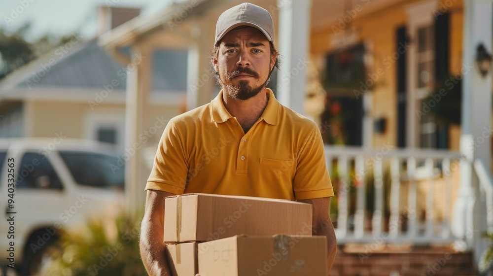 Delivery Specialist: He expertly carries a stack of packages from his truck to the front porch, demonstrating efficient and quick delivery skills in his busy workday.
Delivery Specialist: He expertly carries a stack of packages from his truck to the front porch, demonstrating efficient and quick delivery skills in his busy workday.