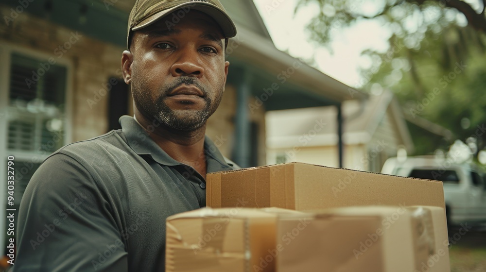 Logistics Professional: He maneuvers several boxes from his truck to the front porch, his efficient movements ensuring prompt delivery as he manages a busy schedule.
Logistics Professional: He maneuvers several boxes from his truck to the front porch, his efficient movements ensuring prompt delivery as he manages a busy schedule.