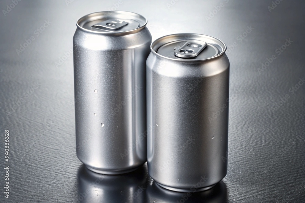 Two cans of soda with condensation on the outside