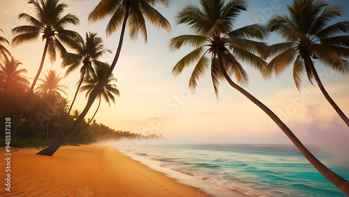 Breathtaking Tropical Beach Views at Sunset with Palm Trees