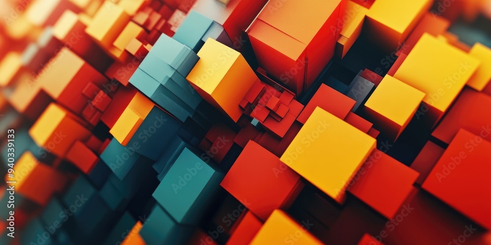 Abstract 3D Geometric Shapes with Vivid Colors