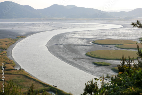 High-angle view of the waterway in Suncheonman Bay photo