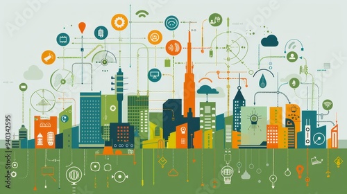 Cutting-edge internet of things (iot) disruptive technologies concept with connected devices, smart home gadgets, and data analytics visualization in modern digital network environment