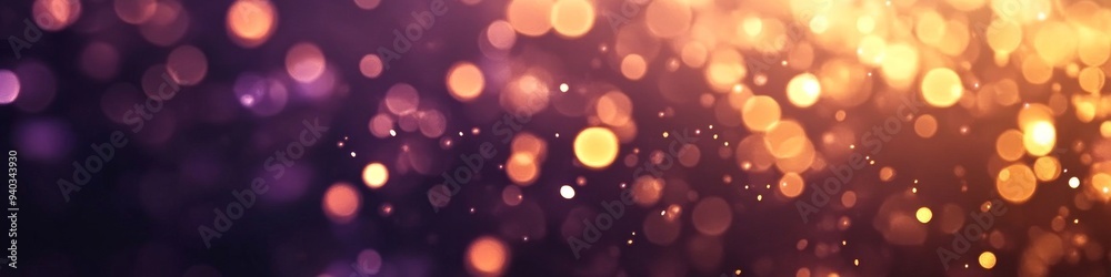 Fototapeta premium Enchanting Golden Fireworks and Purple Bokeh: Romantic Abstract Background for Valentine's Day, New Year's Eve, and Festive Celebrations. Elegant Minimalist Design with Copy Space for Holiday Marketin