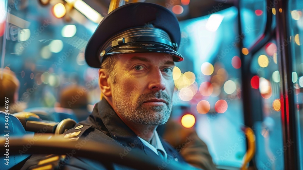 Onboard Greeting: The bus driver welcomes passengers onto the city bus ...