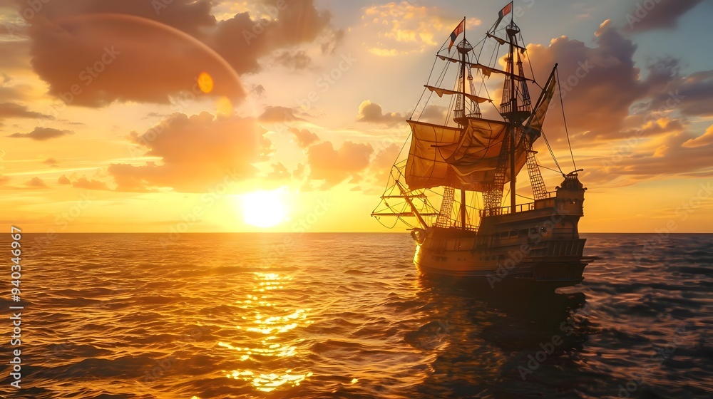 Obraz premium Sunset Sailboat on the Ocean