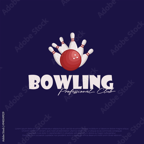 flat bowling logo design. simple bowling ball and pins. bowling icon for bowling club and team
