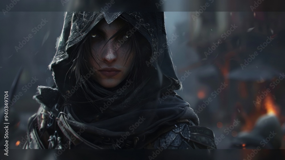 Female assassin with sharp gaze, AI generated image Female assassin with sharp gaze, AI generated image