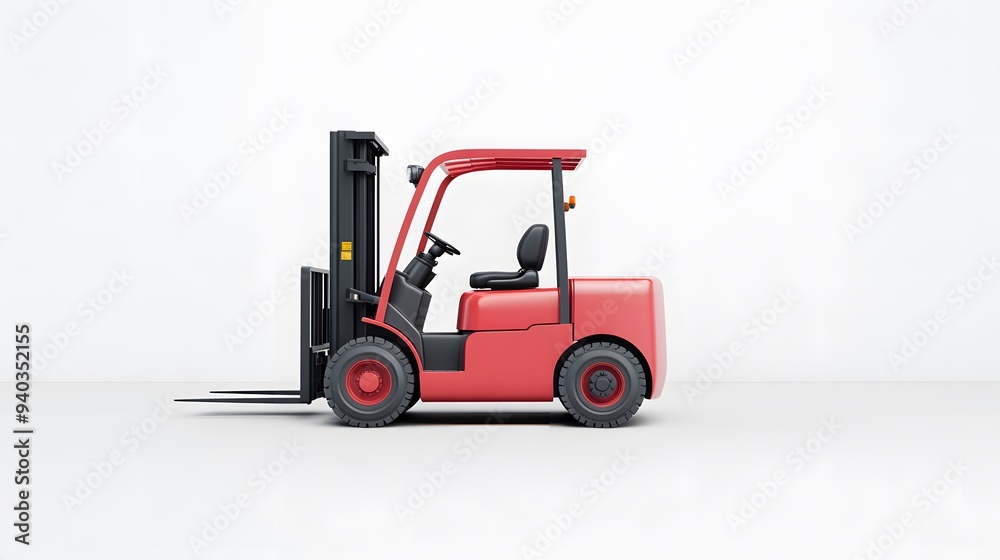 Fototapeta premium A forklift centered on a clean white background, with no distractions, showcasing the vehicle's design and functionality