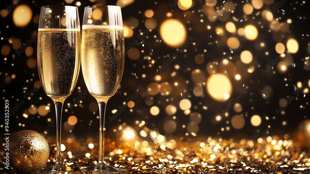 two glasses of champagne with fireworks background two glasses of champagne with fireworks background