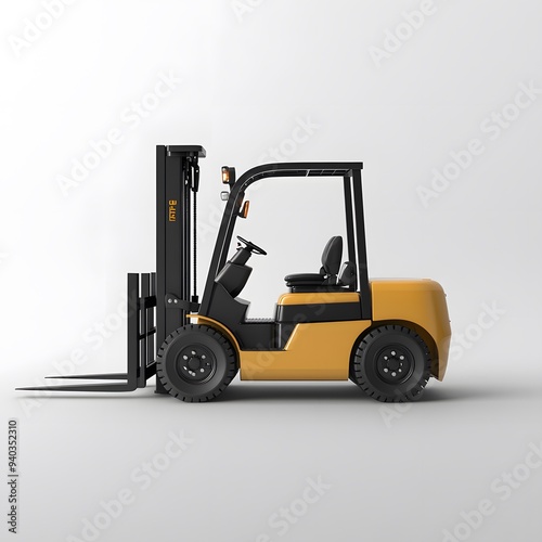 A forklift centered on a clean white background, with no distractions, showcasing the vehicle's design and functionality