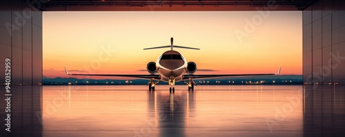 A sleek private jet awaits its departure under a stunning sunset, highlighting luxury and adventure in aviation.