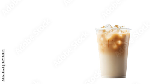 Iced Coffee with Milk and Ice Cubes in a Plastic Cup