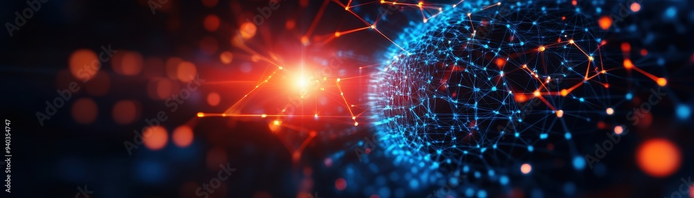 Obraz premium Abstract representation of a digital network with bright nodes and vibrant connections, symbolizing technology and innovation.