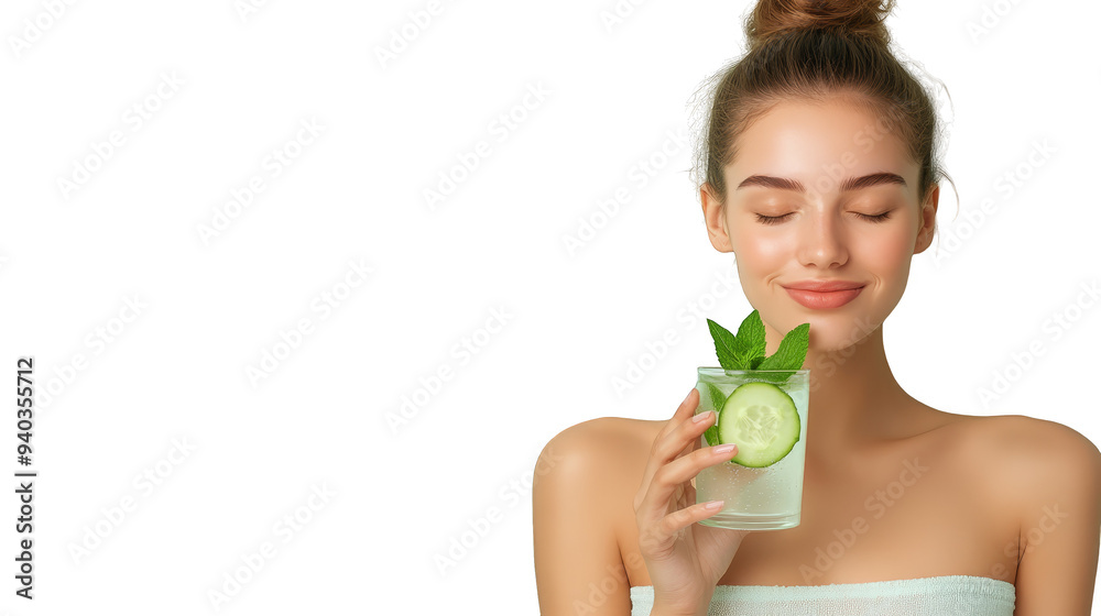 Beautiful Woman Drinking Cucumber Mint Detox Water Beautiful Woman Drinking Cucumber Mint Detox Water