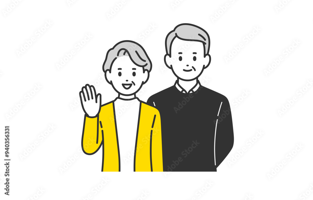 笑顔のシニア夫婦の上半身セット【人物ベクターイラスト素材】