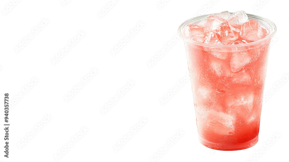 Refreshing Red Drink with Ice Cubes in Plastic Cup Refreshing Red Drink with Ice Cubes in Plastic Cup
