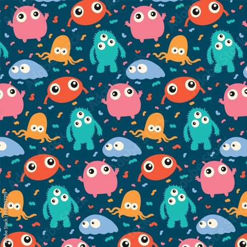 Pattern of colorful cute creatures or monsters