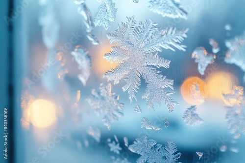 Icy rain creating patterns on a window, freezing weather, cold and wet photo