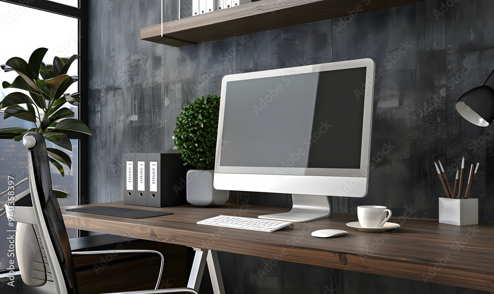 Modern computer on table in office interior. Stylish workplace. Modern computer on table in office interior. Stylish workplace.