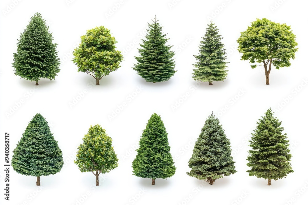 Fototapeta premium Collection of various trees on a white background