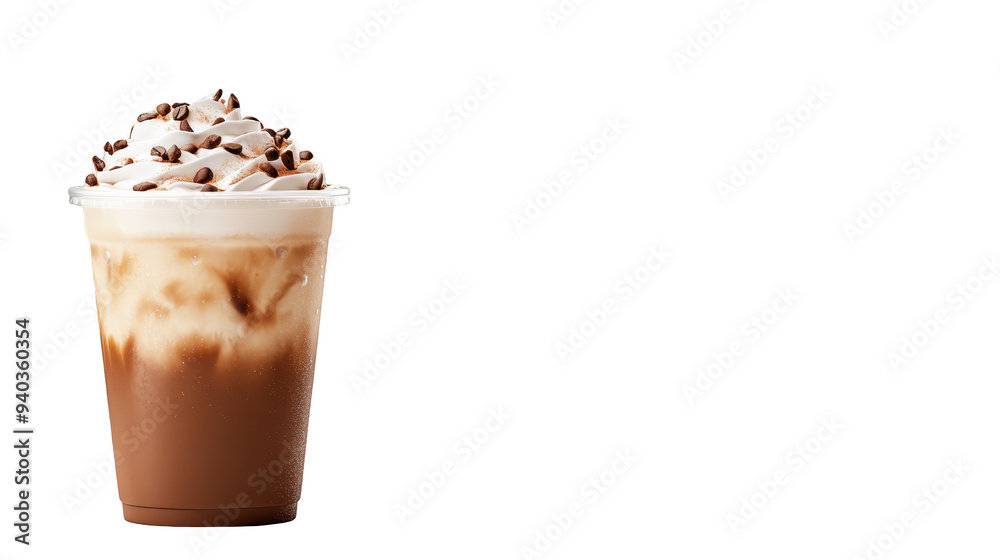 Iced Coffee with Whipped Cream and Coffee Beans