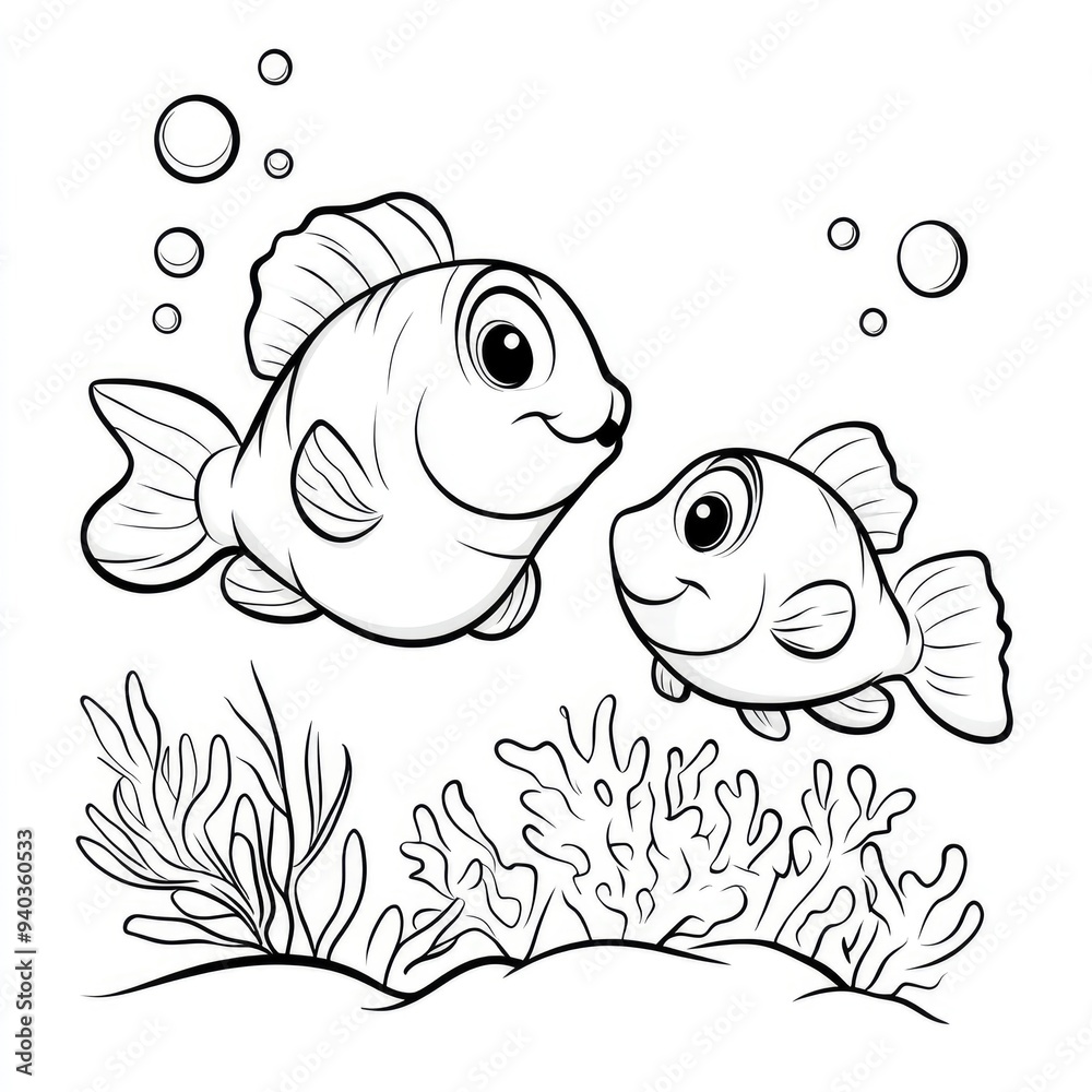 Fototapeta premium Cartoon Fish Pair in Coral Reef Illustration