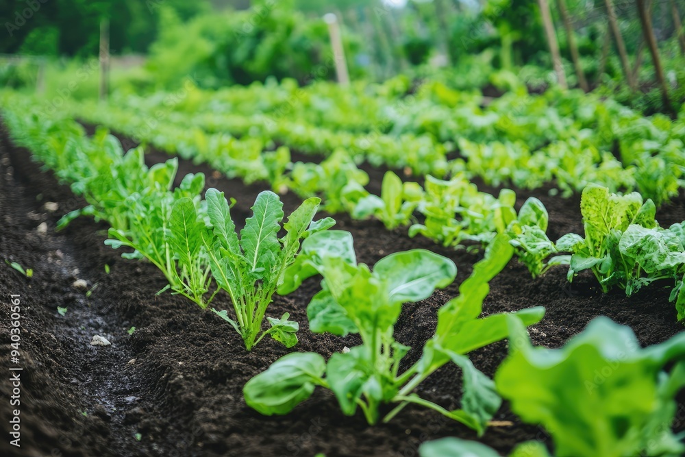 Rows of Green Spinach Plants Growing in a Garden Rows of Green Spinach Plants Growing in a Garden
