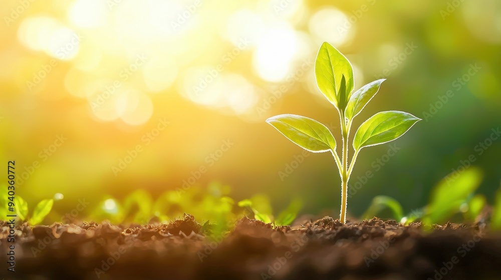 A vibrant green sprout emerging from rich soil, symbolizing growth and renewal in a sunlit environment. A vibrant green sprout emerging from rich soil, symbolizing growth and renewal in a sunlit environment.