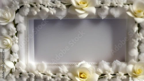 frame with white roses ,generative ai