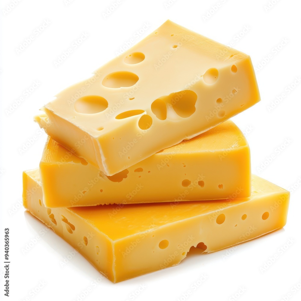 Delicious Cheese Slices on White Background in Studio Lighting, Generative Ai Delicious Cheese Slices on White Background in Studio Lighting, Generative Ai