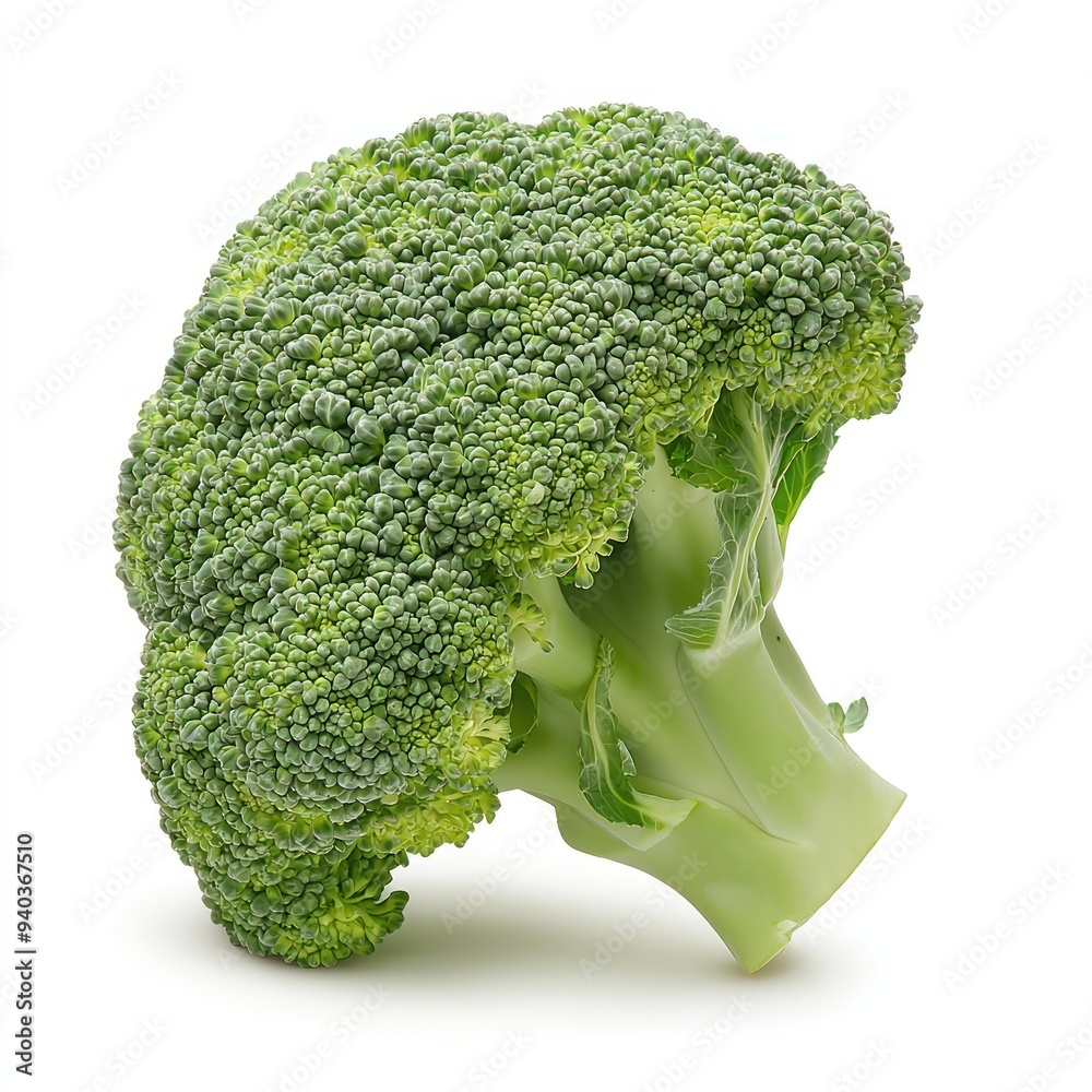 Fresh Broccoli Head in Studio Isolation on White Background, Generative Ai Fresh Broccoli Head in Studio Isolation on White Background, Generative Ai
