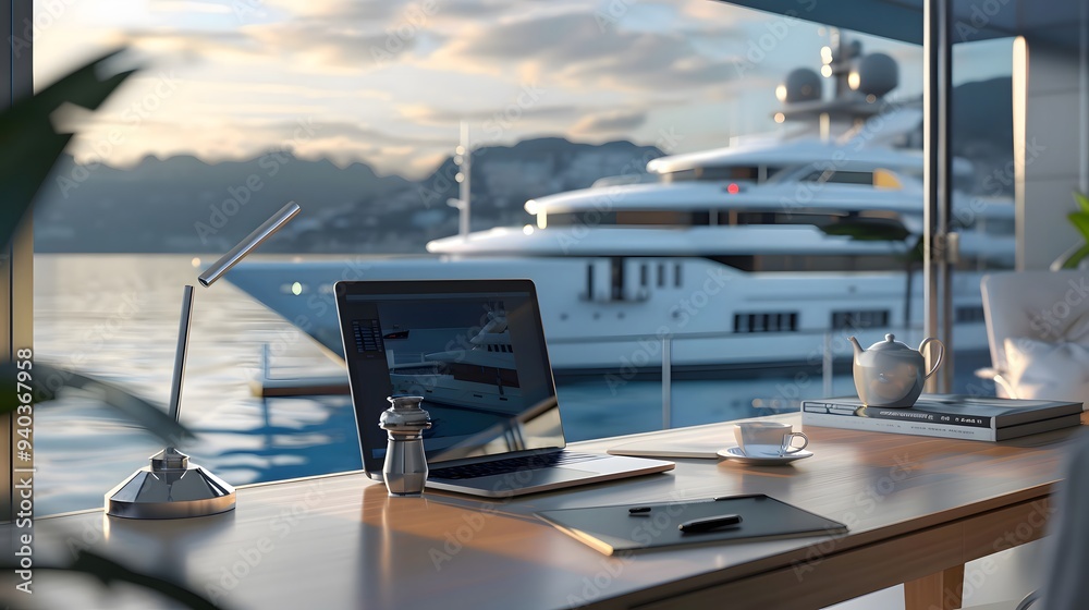 Fototapeta premium Luxury Yacht View from Desk