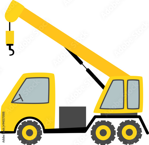 Wheeled crane construction vehicle vector illustration