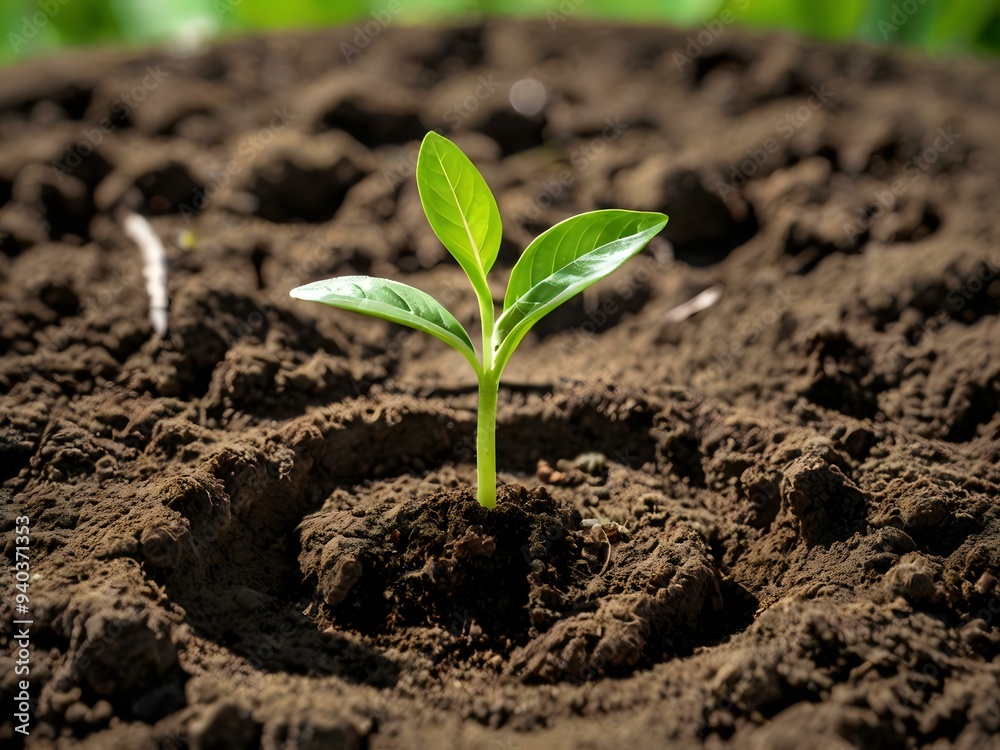 Fototapeta premium a small plant growing on a coin lying on the ground. Green investment concept, Collecting money to invest. Financial growth concept