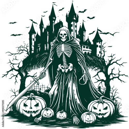 Funny Halloween Graphic, Cute Halloween Horror Haunted Ghost Vector Illustration