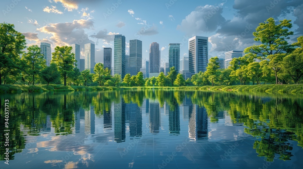 Fototapeta premium Cityscape Reflection in Lake