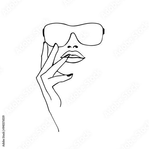 Abstract Woman Face Modern Continuous One Line Drawing. Female Art Print Line Drawing Sketch Illustration. Woman Face Modern Print. Minimalist Female Contour Art Design. Vector EPS 10