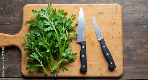 fresh rosemary on cutting board