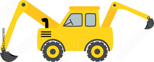 Backhoe loader construction vehicle vector illustration