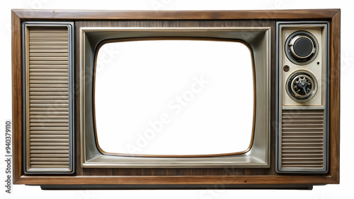 Vintage old television with cut white screen, evoking nostalgia and offering a blank canvas for design transparent background 