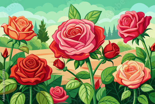 Roses in the Garden vector illustration