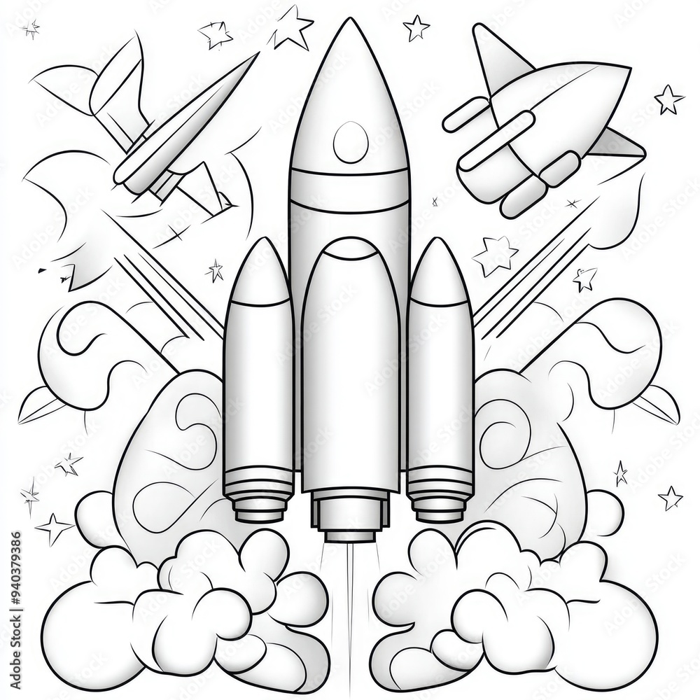 Obraz premium Rocket Launch with Spacecraft and Stars