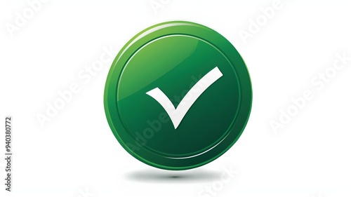 checklist tick, done mark, confirmation or approval. Green circle with a white tick. Yes button for web design or app