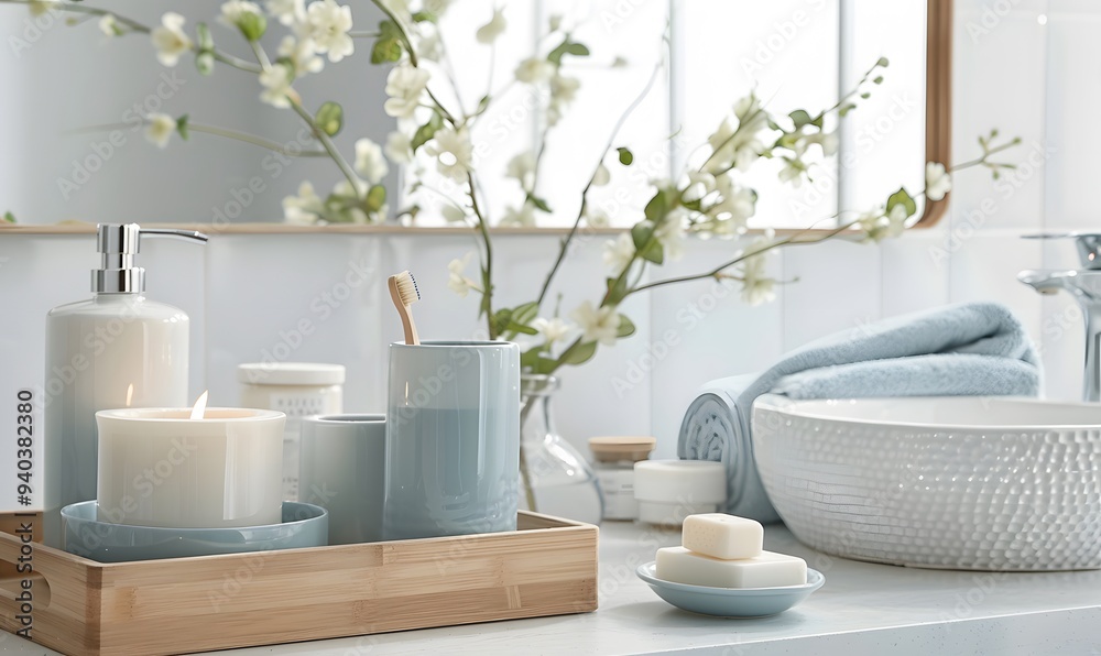Fototapeta premium Clean bathroom interior with decorative objects. 