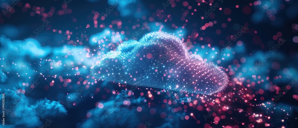 Obraz premium Futuristic Holographic Cloud Computing Network with Digital Connections, Modern Technology Concept