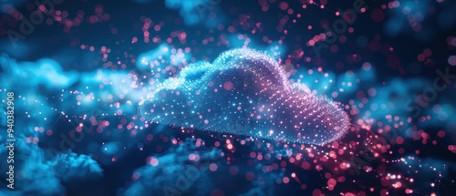 Futuristic Holographic Cloud Computing Network with Digital Connections, Modern Technology Concept