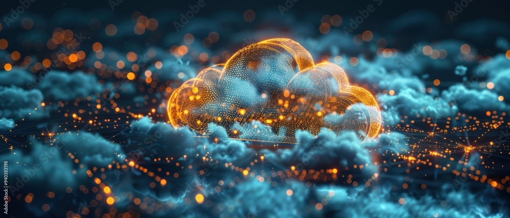 Futuristic Hologram of Cloud Computing Network with Luminous Data Connections Futuristic Hologram of Cloud Computing Network with Luminous Data Connections