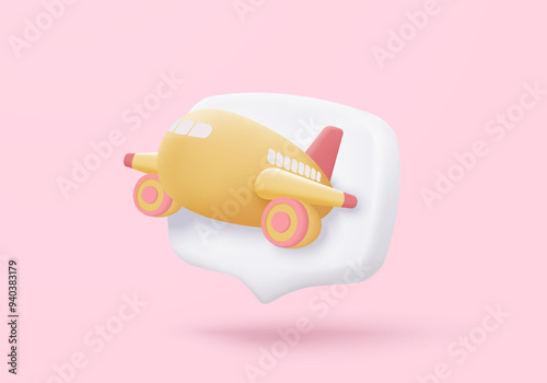 3D icon flight plane travel tourism trip planning world tour. Tourism plane trip planning world tour on summer holiday concept. 3d airplane icon vector render illustration