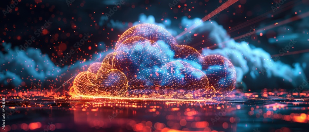 Futuristic Hologram of Cloud Computing Network with Luminous Data Connections Futuristic Hologram of Cloud Computing Network with Luminous Data Connections